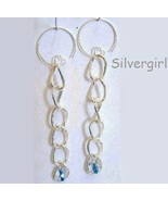 Large Link Silver Chain Blue Glass Bead Earrings - £9.58 GBP