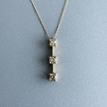 10k Gold Genuine Diamond 3 Stone Bar  Pendant Necklace - £111.84 GBP