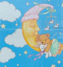 Vintage American Greetings Gift Wrap Paper Baby Children Blue Moon Teddy... - £7.80 GBP