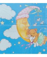 Vintage American Greetings Gift Wrap Paper Baby Children Blue Moon Teddy... - £7.82 GBP