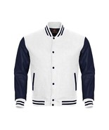 Letterman Jacket Varsity Jacket White Body &amp; Navy Blue Leather Sleeves - $104.90+