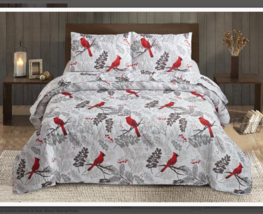 NEW! Farmhouse Red Christmas Cardinals Printed Quilt Set and Matching Tote Bag - £70.33 GBP+