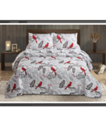 NEW! Farmhouse Red Christmas Cardinals Printed Quilt Set and Matching To... - £69.58 GBP+
