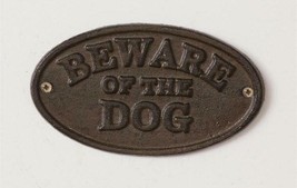 Cast Iron Beware of Dog Sign Oval Wall Door Gate Plaque Rustic Brown Décor - £11.79 GBP
