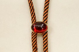 Vintage Southwestern Jewelry Two Tone Cording Red Glass Oval Slide BOLO Tie - $19.79