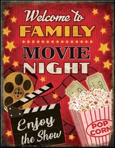 Family Movie Night Enjoy The Show Popcorn Theatre Game Room Retro Metal Sign New - £17.36 GBP