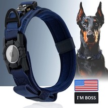 Tactical Military AirTag Heavy Duty Dog Collar, Handle, Metal Buckle Medium Blue - £11.50 GBP