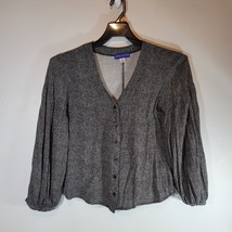 Simply Styled Button Up Blouse Womens Smal By Sears Long Sleeve Black  - $10.96
