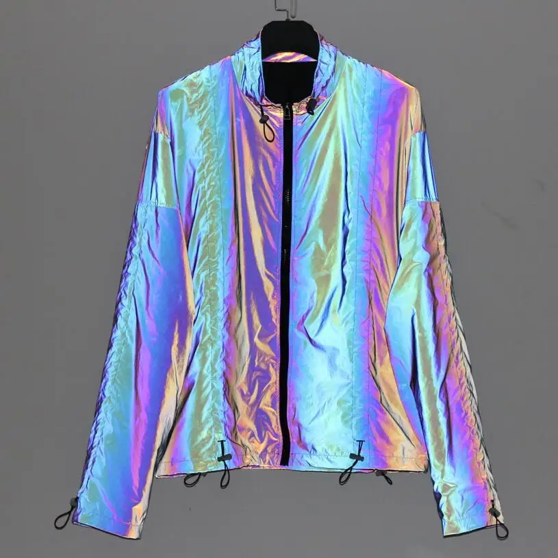 European size Drawstring colorful reflective jacket male ins fashion Streetwear  - £352.94 GBP