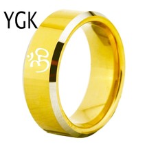 Jewelry Religious Design Golden With Shiny Bevel Tungsten Ring New Men&#39;s Wedding - £29.27 GBP