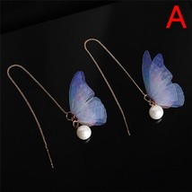 Trendy Temperament Yarn Butterfly Dangle Earrings Long Ear Line Simulated  Rhine - £7.88 GBP