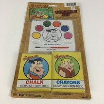 The Flintstones Coloring Set Watercolors Paint Crayons Chalk Vintage 199... - $14.80