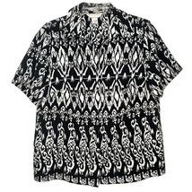 Allison Daley Womens Size 18W Blouse Short Sleeve Button Front V-Neck Black/Whit - £11.16 GBP