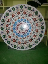 36&quot; Marble Coffee Dining Table Top Floral Round Inlaid Mosaic Work Arts Decor - £2,146.59 GBP