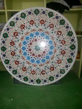 36&quot; Marble Coffee Dining Table Top Floral Round Inlaid Mosaic Work Arts Decor - £2,159.81 GBP