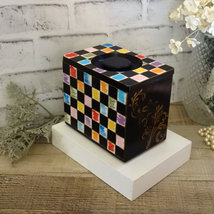Whimsy Checks Decorative Box Black Check Decor Mosaic Art Decor Colorful Checks - £37.96 GBP