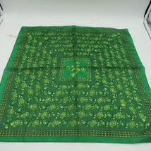 Vintage Scarf Green Floral Polyester 22&quot; Hemmed Square Made In Italy - £19.13 GBP