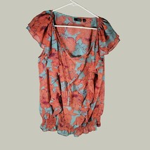 A.N.A. Womens Blouse Large Orange Floral Off-Shoulder Balloon Sleeve - $13.98