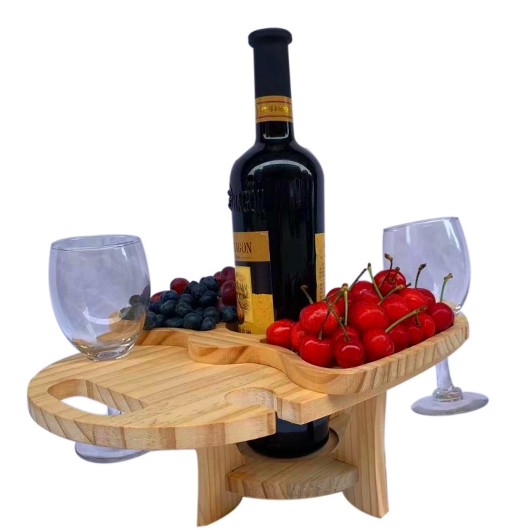 Folding Table Wine, Glasses, Fruit and Foods Handmade in Wood For home, garden - $62.00