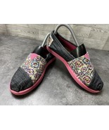 Toms Loafers Big Girls Youth 5Y Alpargata Shoes Black Canvas Floral Comfort - $26.91 CAD