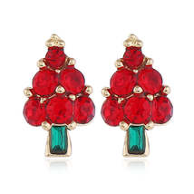 Red Cubic Zirconia &amp; Green Crystal Tree Stud Earrings - £10.38 GBP