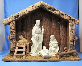 Nativity Set Wooden Ceramic Figures of Mary Joseph Jesus Christmas white - £16.09 GBP