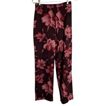 Rafael High Waisted Floral Pants S Maroon Pink Straight Leg Elastic Waist - $35.32