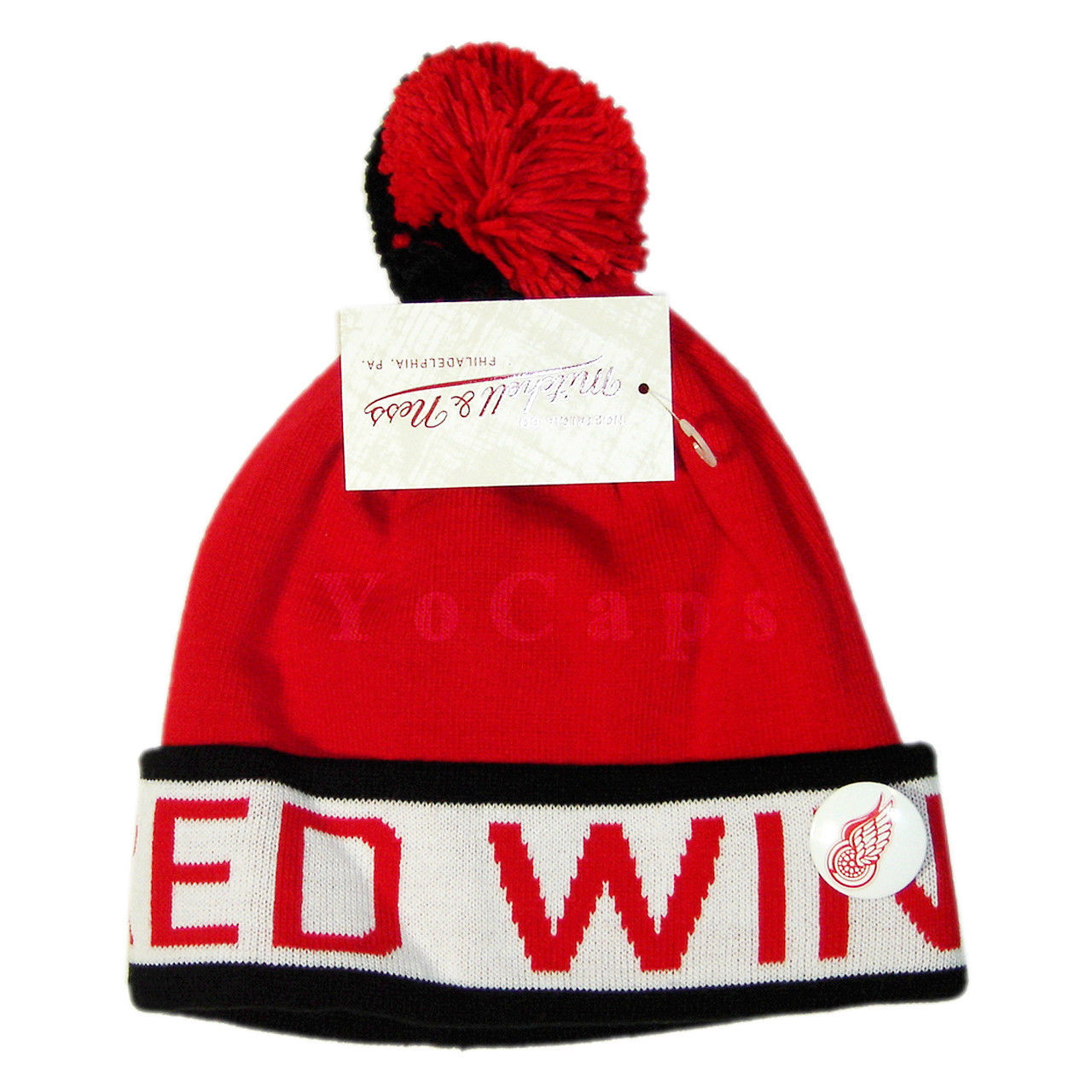 NHL Detroit Red Wings Cuffed Knit Pom Beanie Cap with Pin - $19.79