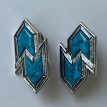 Vintage Sarah Coventry Earrings Clip On Silver Tone Blue Southwestern Signed - £13.58 GBP