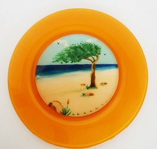 Vintage Arcopal France orange art glass hand painted plate with ocean scene - £31.38 GBP