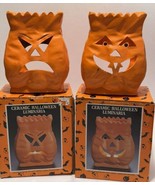 Lot Of 2 Ceramic Pumpking Luminaria Lights Light Up Candle - £7.69 GBP