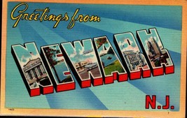 Linen &quot;Colourpicture&#39; POSTCARD- Large LETTER- Greetings From Newark, Nj BK56 - £3.16 GBP