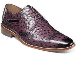 Stacy Adams Gennaro Wingtip Oxford Ostrich Print Leather Plum 25537-500 - £83.92 GBP