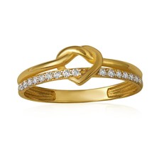 14K Yellow Gold Heart Knot CZ Double Band Ring - £132.09 GBP