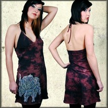 Grail Skeleton Hand Rose Womens V-Neck Halter Dress Purple Black Tie Dye XS-M - £43.69 GBP