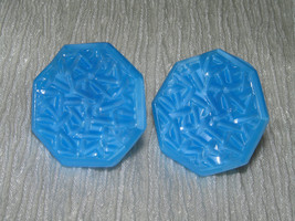 Vintage Etched Medium Blue Plastic Octagon Post Earrings for Pierced Ears – one - £7.53 GBP