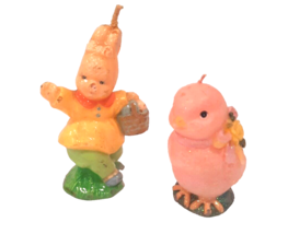 Vintage 50s Unused Hand Painted Easter Bunny &amp; Chick Wax Candles Pair MCM  READ - £10.27 GBP