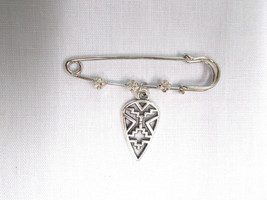New 2&quot; Pin Brooch W 3 Crystals &amp; Tribal Arrowhead Silver Alloy Charm Drop Dangle - £4.81 GBP
