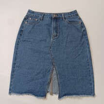 Hengsheng Women's Blue Cotton Blend Front Button & Slit Denim Skirt Size Medium image 15