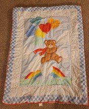 Vintage Little Bedding  Nursery Blanket Teddy Bear Heart Balloons 80s 1983 Rare - £13.61 GBP