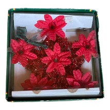 Christmas Tree Topper Star Foil Poinsettia 11 Lights In Box 1990s Vintage - £18.20 GBP