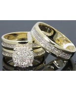 His and Hers Couple Wedding Trio Ring Sets with Free Gift 14Kt Gold Plat... - $154.90