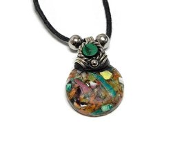 Mia Jewel Shop Round Crushed Chip Stone Cabochon Pendant Resin Chrysocolla Adjus - £11.70 GBP