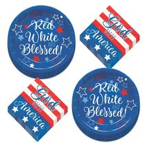 HOME &amp; HOOPLA Patriotic Party God Bless America Paper Dinner Plates and Lunch Na - £11.97 GBP