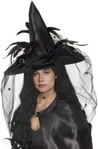 Women Witch Hat Wizard Cap Headwear Spider Feather Halloween Costume - £25.98 GBP