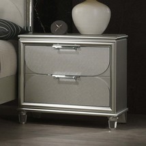 Contemporary Silver Nightstand: 2-Drawer, Acrylic Handles &amp; Embossed Panels - $963.46 CAD