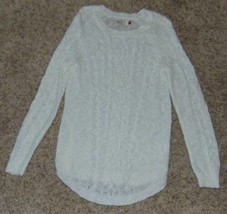 Womens Sweater SO White Crochet Knit Round Neck Long Sleeve Jr. Girls-size L - £18.99 GBP