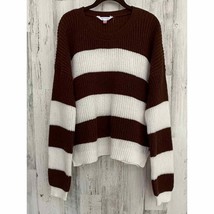 No Boundaries Womens Sweater Size XL Brown White Stripe Lace up Sides - $10.36
