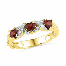10kt Yellow Gold Womens Heart Garnet Diamond 3-stone Ring 7/8 Cttw - £176.36 GBP