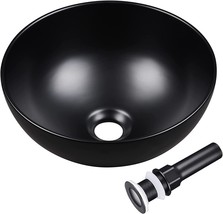 Black Aquaterior 12&quot; Bathroom Round Bowl Vessel Sink With Pop-Up Drain Over The - £93.46 GBP